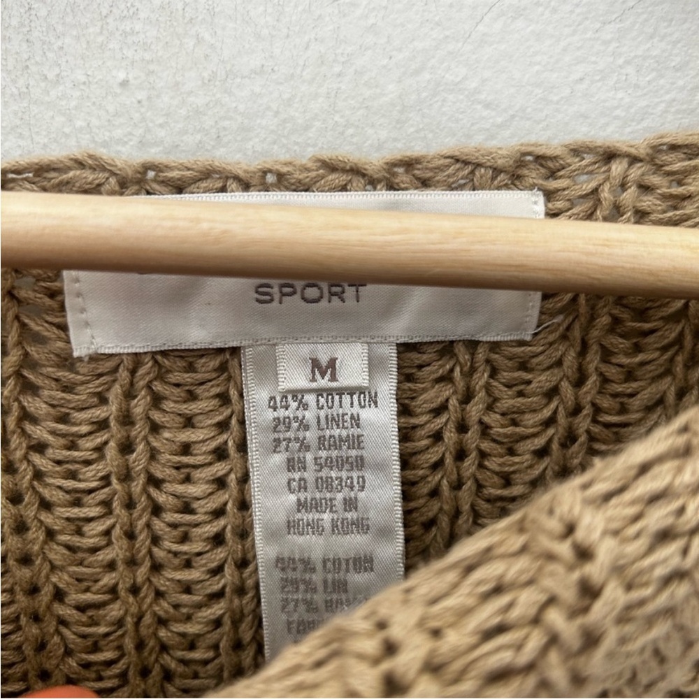 Linen Blend Jones New York Medium Tan Crew Neck Knit Sweater - Picture 3 of 4